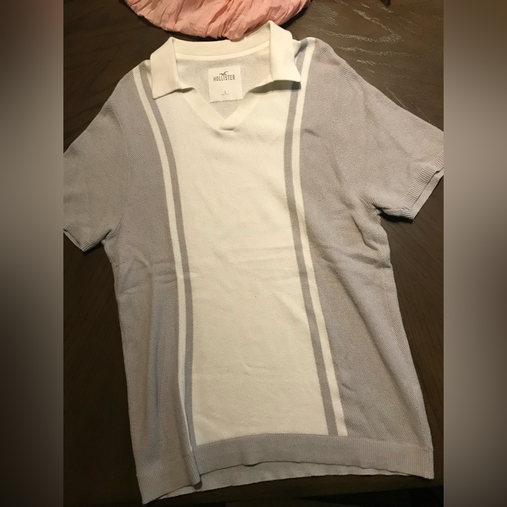 Hollister Mens Large Knit Sweater Polo White Grey